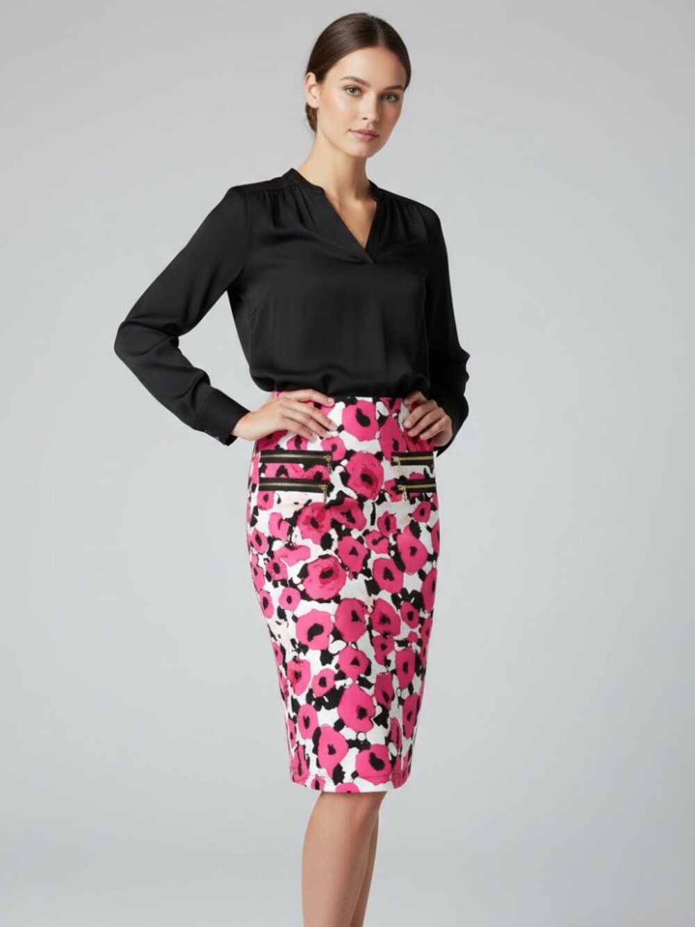 Grace Elements Pink Floral S Pencil Midi Skirt Office Siren Dopamine Maximalist